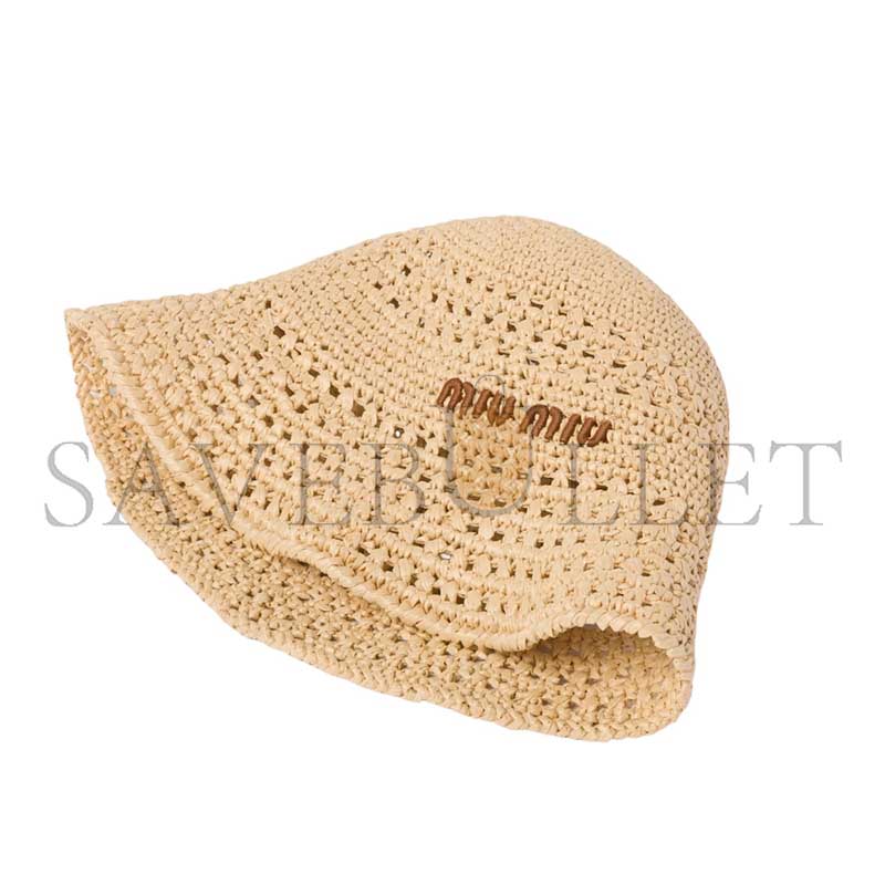 MIU MIU EMBROIDERED-LOGO RAFFIA BUCKET HAT 5HC287